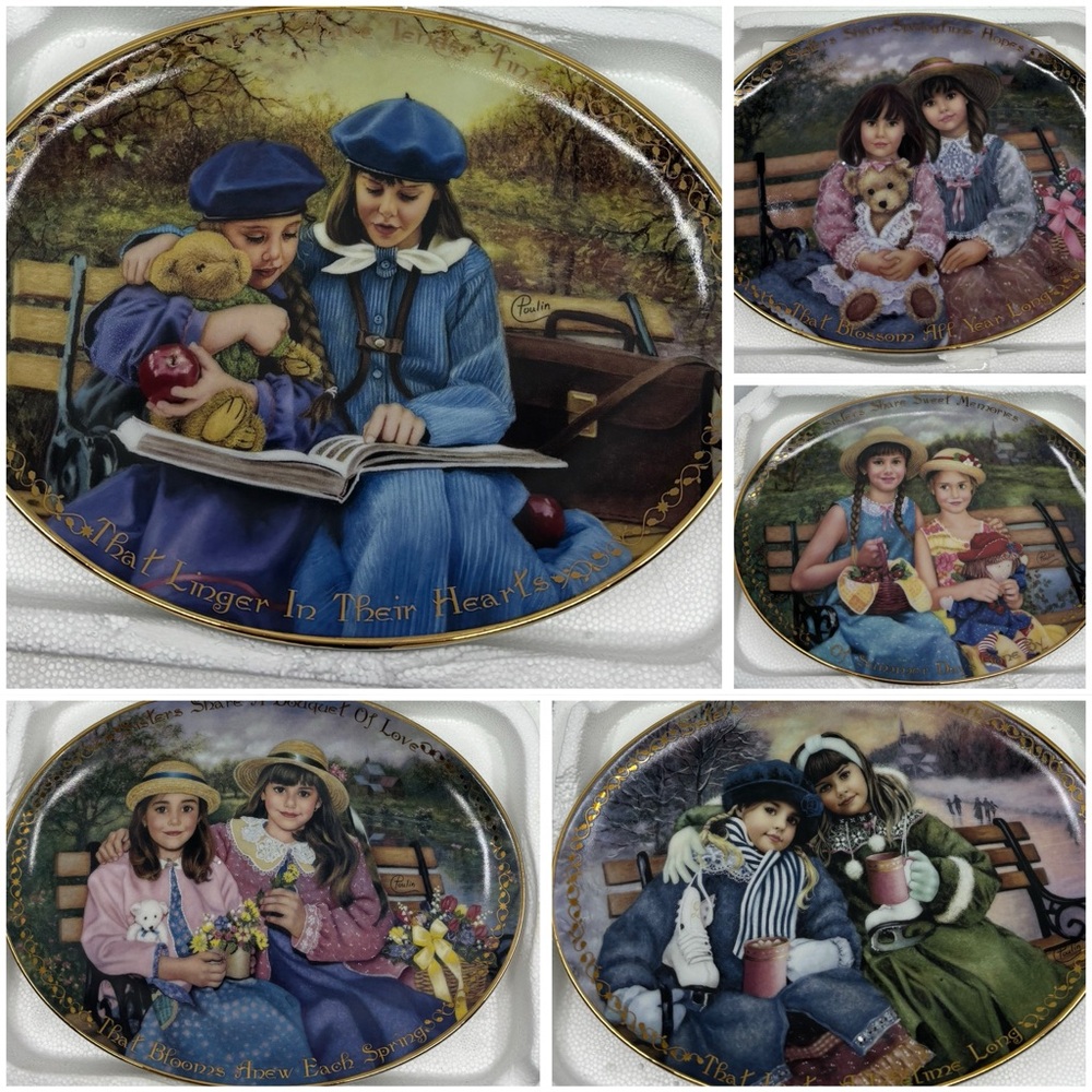 5 - Limited Edition Decorative Plates Seasons of Sharing Sisters for Life Oval